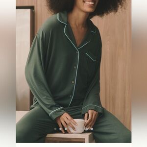 NWT new SMALL Anthropologie briar piped pajama top button down Holly green teal